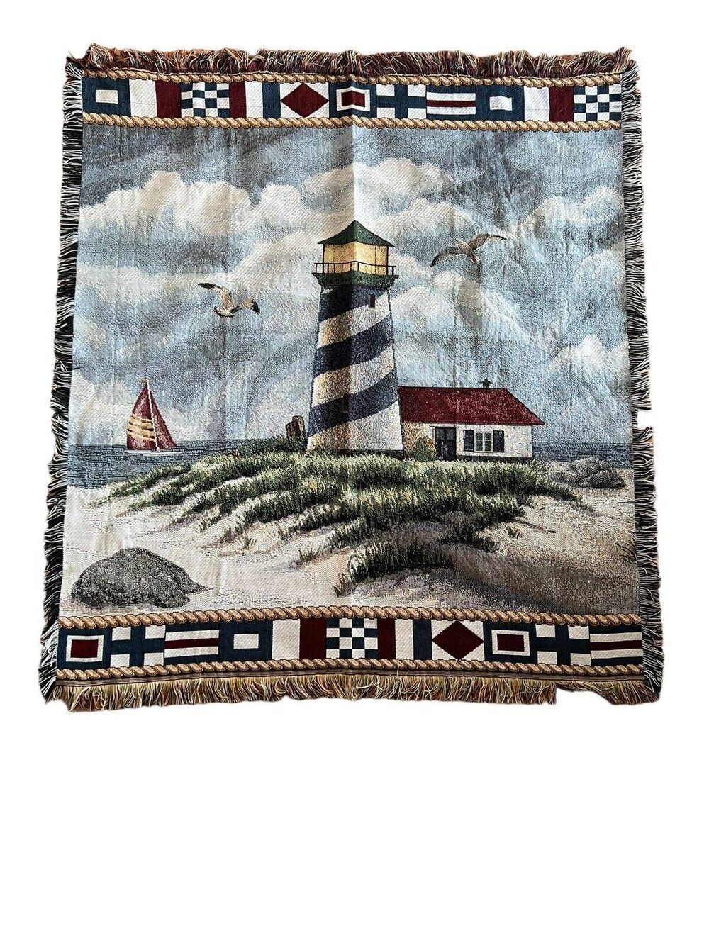 Vintage Mohawk Home Sandy Dunes Beach Nautical Tapestry Fringe Throw 50x60